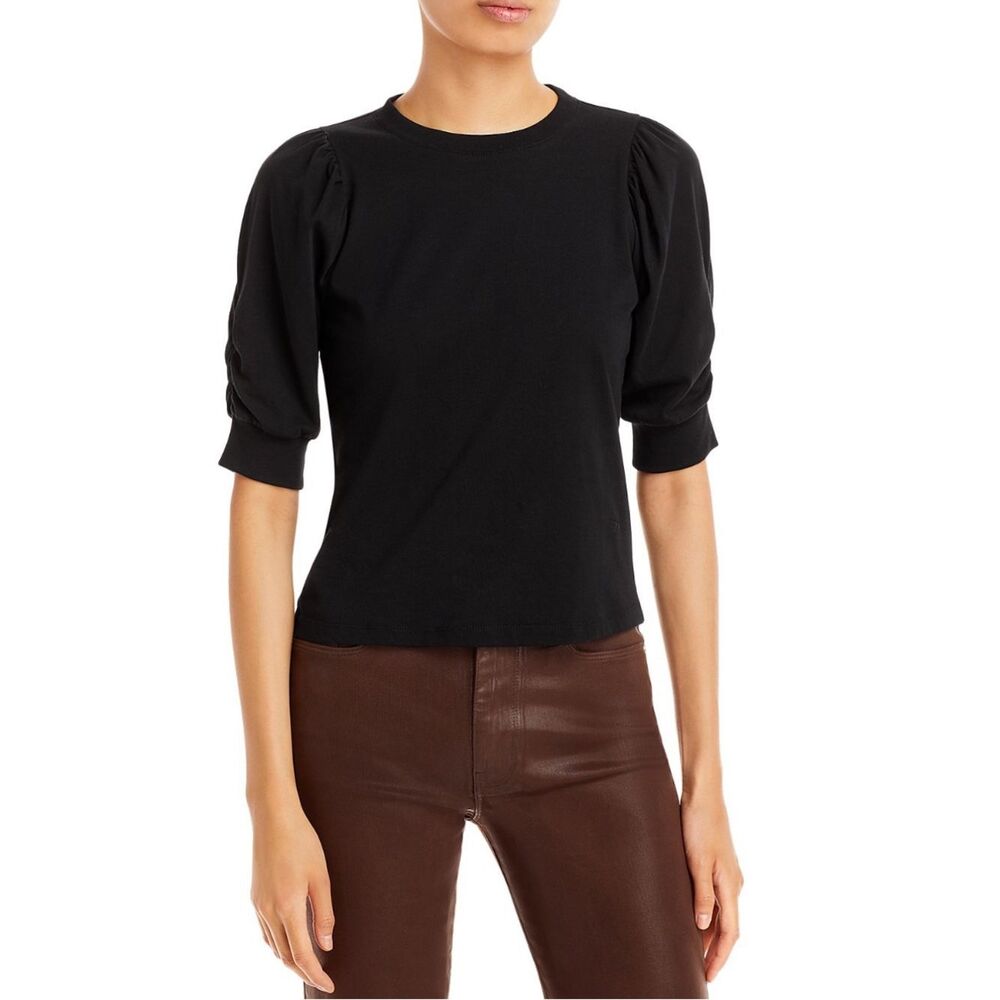 Frame Frankie Women's Black Puff Sleeve Tee cotton size Large